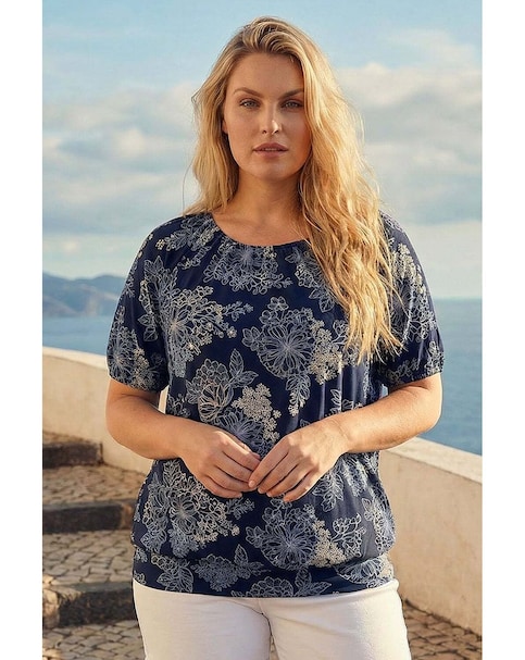 Roman Curve Floral Bardot Top