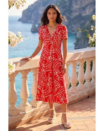 Roman Floral Print Twist Stretch Dress