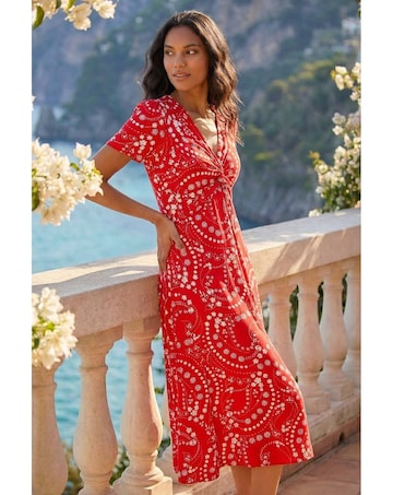 Roman Floral Print Twist Stretch Dress