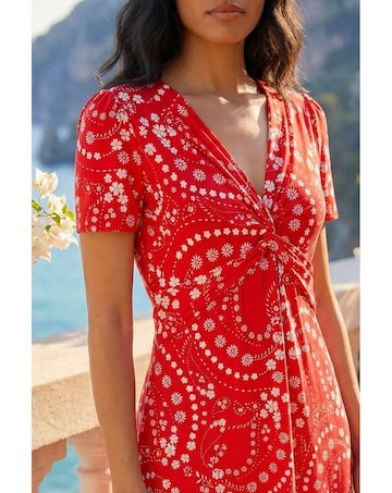 Roman Floral Print Twist Stretch Dress