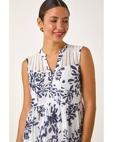 Roman Floral Print Lace Smock Dress