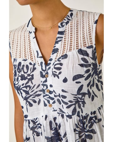 Roman Floral Print Lace Smock Dress