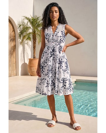 Roman Floral Print Lace Smock Dress