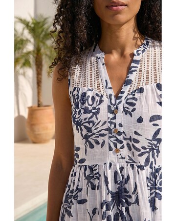 Roman Floral Print Lace Smock Dress