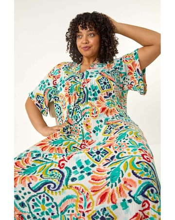 Roman Curve Printed V-Neck Midi Dress