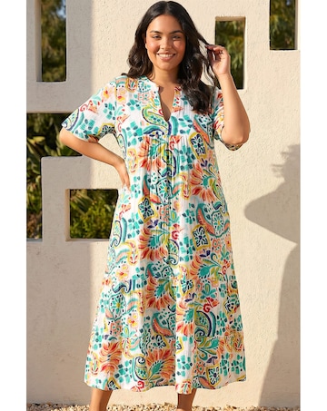 Roman Curve Printed V-Neck Midi Dress