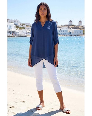 Roman V-Neck Wrap Hem Tunic Top