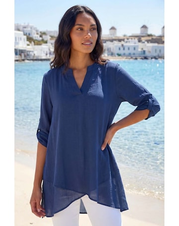 Roman V-Neck Wrap Hem Tunic Top