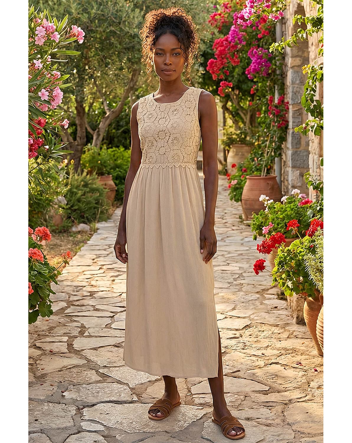 New In - Roman Crochet Bodice Midi Dress