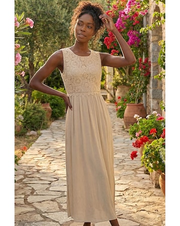 Roman Crochet Bodice Midi Dress