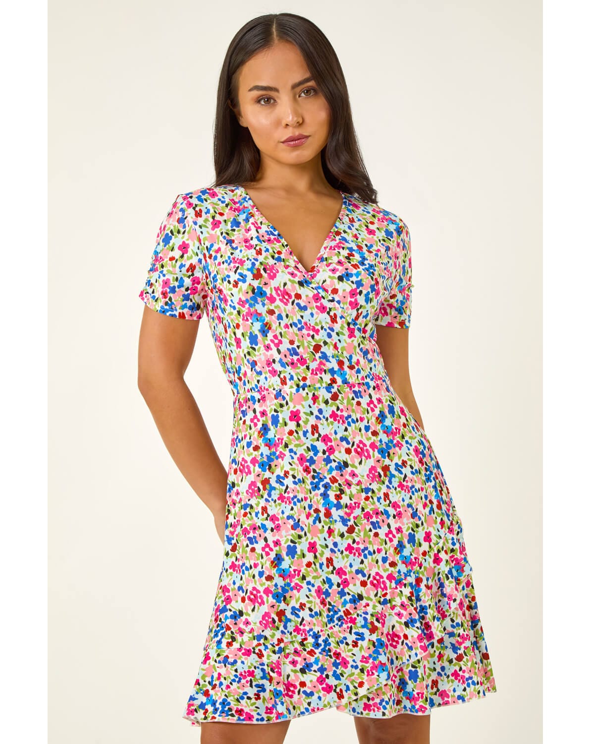 New In - Roman Petite Floral Frill Wrap Dress