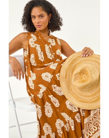 Roman Border Print Smock Maxi Dress