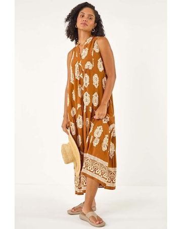 Roman Border Print Smock Maxi Dress