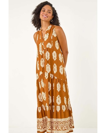 Roman Border Print Smock Maxi Dress