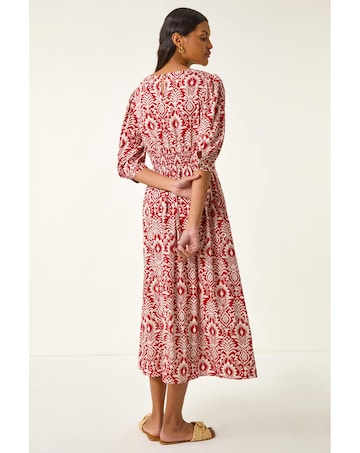 Roman Abstract Print V-Neck Midi Dress