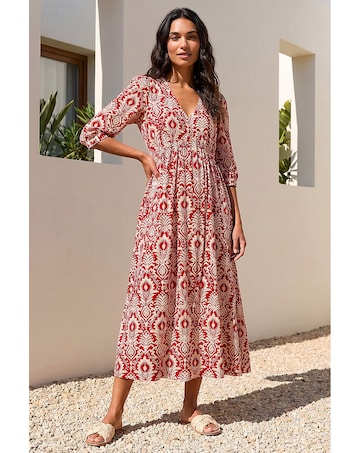 Roman Abstract Print V-Neck Midi Dress