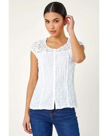 Roman Lace Yoke Crinkle Blouse