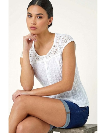 Roman Lace Yoke Crinkle Blouse