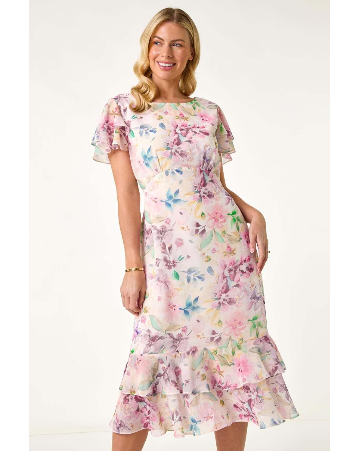 New In - Roman Petite Floral Double Frill Dress