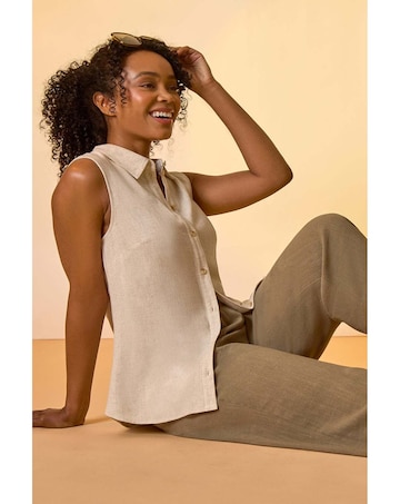 Roman Petite Linen Wide Cropped Trousers