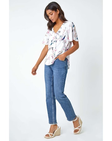 Roman Floral Angel Sleeve V-Neck Top