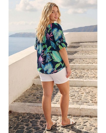 Roman Curve Floral Shirred Bardot Top