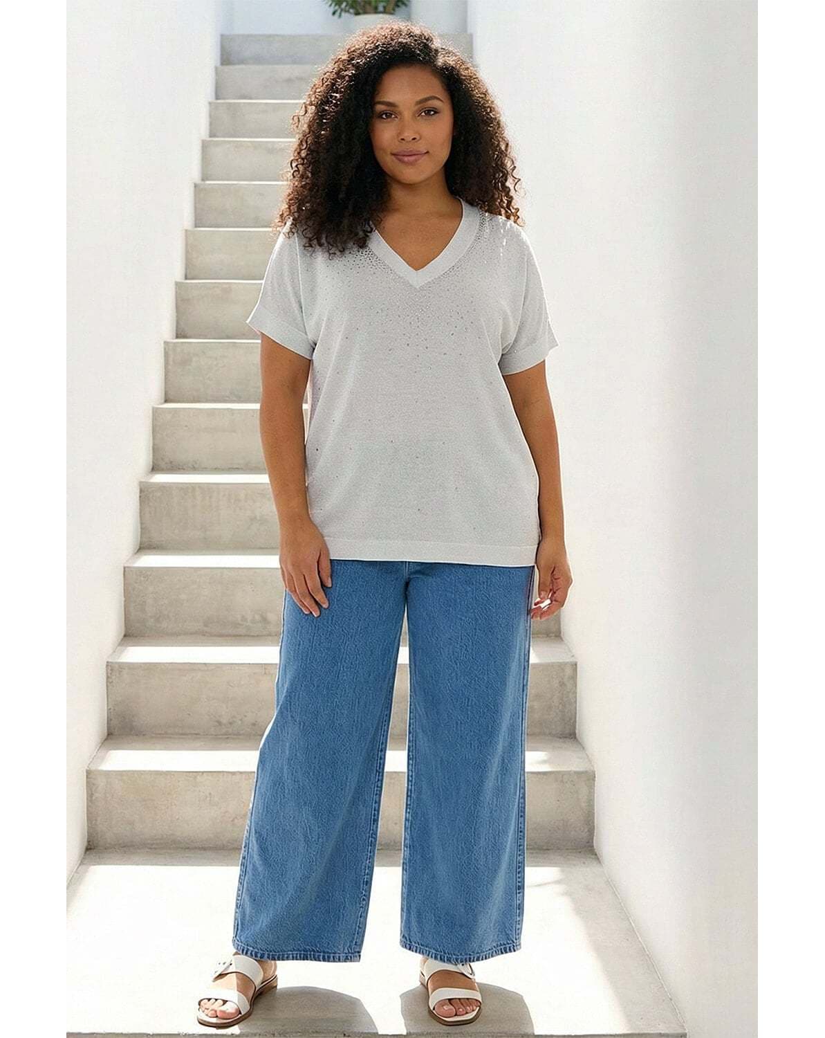 New In - Roman Curve Sparkly Knit Top