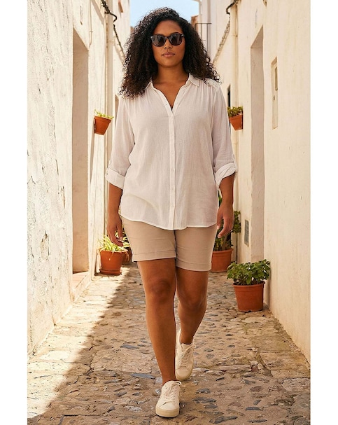 Roman Curve Lace Detail Crinkle Blouse