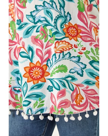Roman Curve Floral Pom Pom Bardot Top