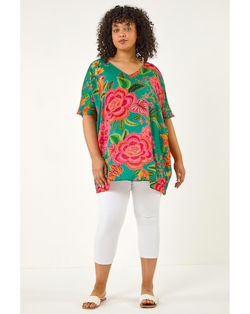 Roman Curve Floral Print V-Neck Top