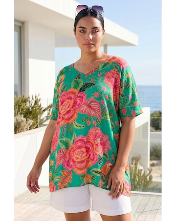 Roman Curve Floral Print V-Neck Top