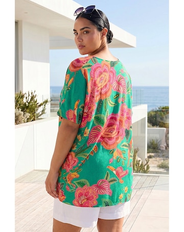 Roman Curve Floral Print V-Neck Top