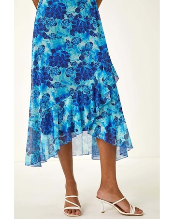 Roman Floral Frill Mesh Stretch Dress