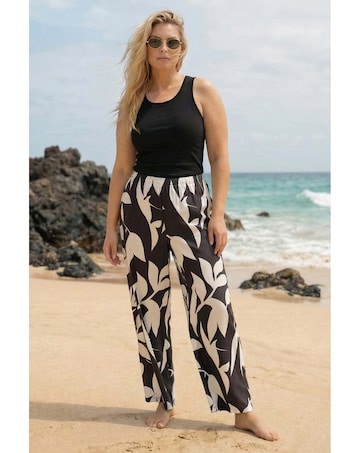 Roman Curve Leaf Print Stretch Trousers
