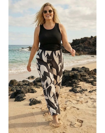 Roman Curve Leaf Print Stretch Trousers