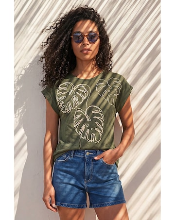Roman Embroidered Leaf T-Shirt