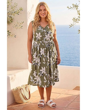 Roman Curve Floral Button Midi Dress