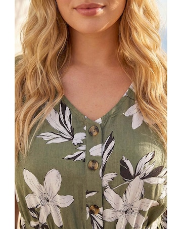 Roman Curve Floral Button Midi Dress