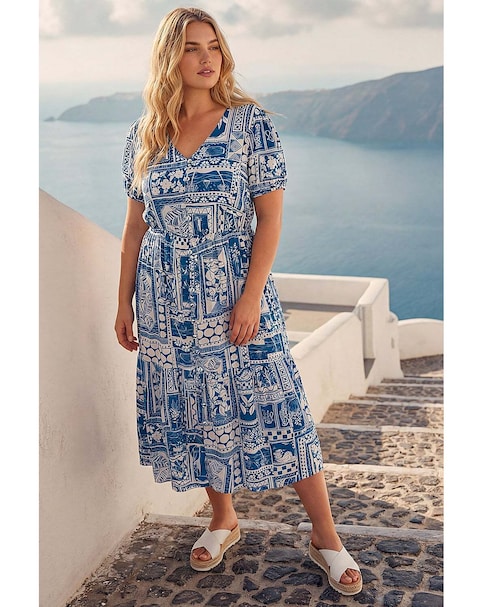 Roman Curve Postcard Print Midi Dress