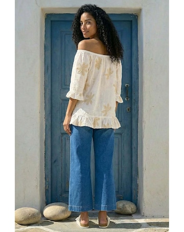 Roman Floral Embroidered Bardot Top