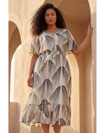 Roman Curve Abstract Button Detail Dress