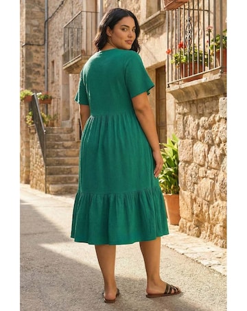 Roman Curve Textured V-Neck Midi Dress