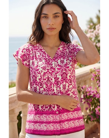 Roman Floral Border Print Frill Blouse