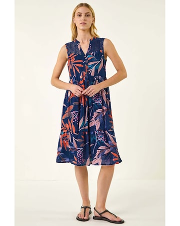 Roman Leaf Print V-Neck Tiered Dress