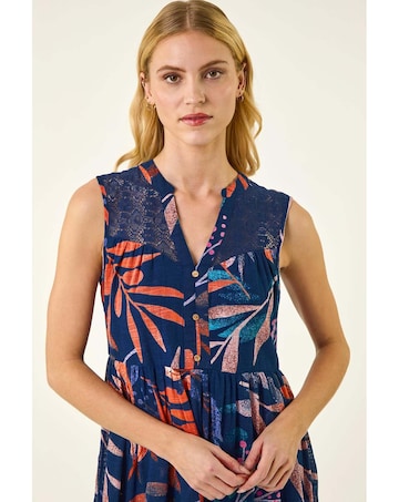 Roman Leaf Print V-Neck Tiered Dress