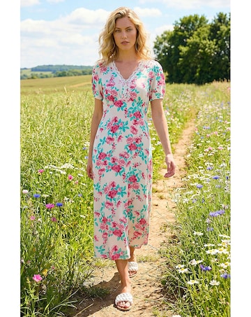 Roman Floral Lace Trim Midi Dress