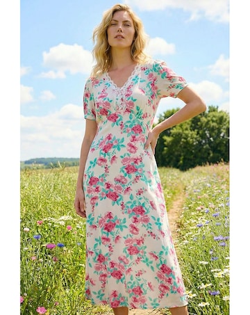 Roman Floral Lace Trim Midi Dress