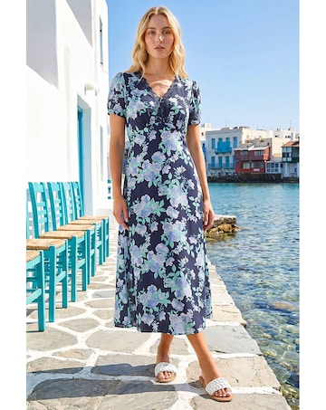 Roman Floral Lace Trim Midi Dress