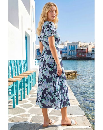 Roman Floral Lace Trim Midi Dress