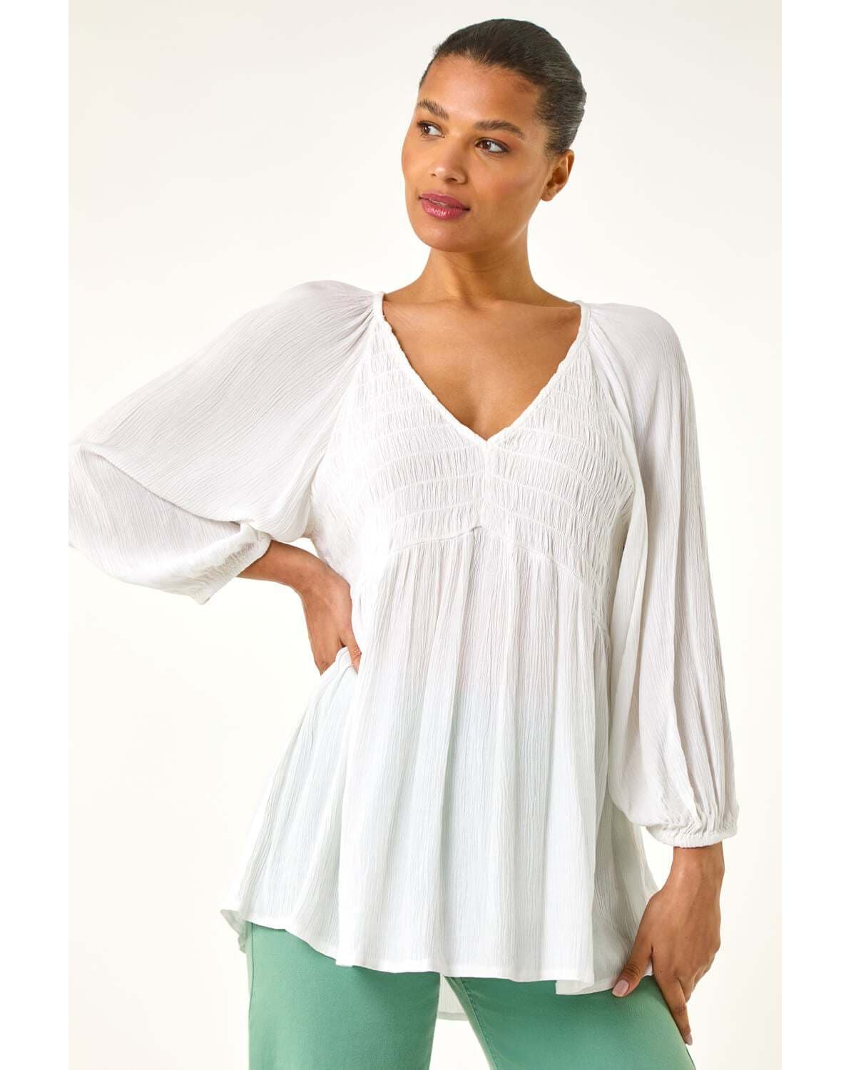 New In - Roman Shirred V-Neck Top
